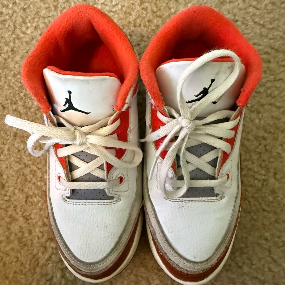 Jordan Retro 3 Kids White and Orange Sneakers